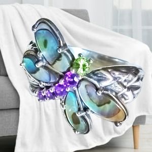 Exquisite Multi-Gemstone Dragonfly Ring in Sterling Silver